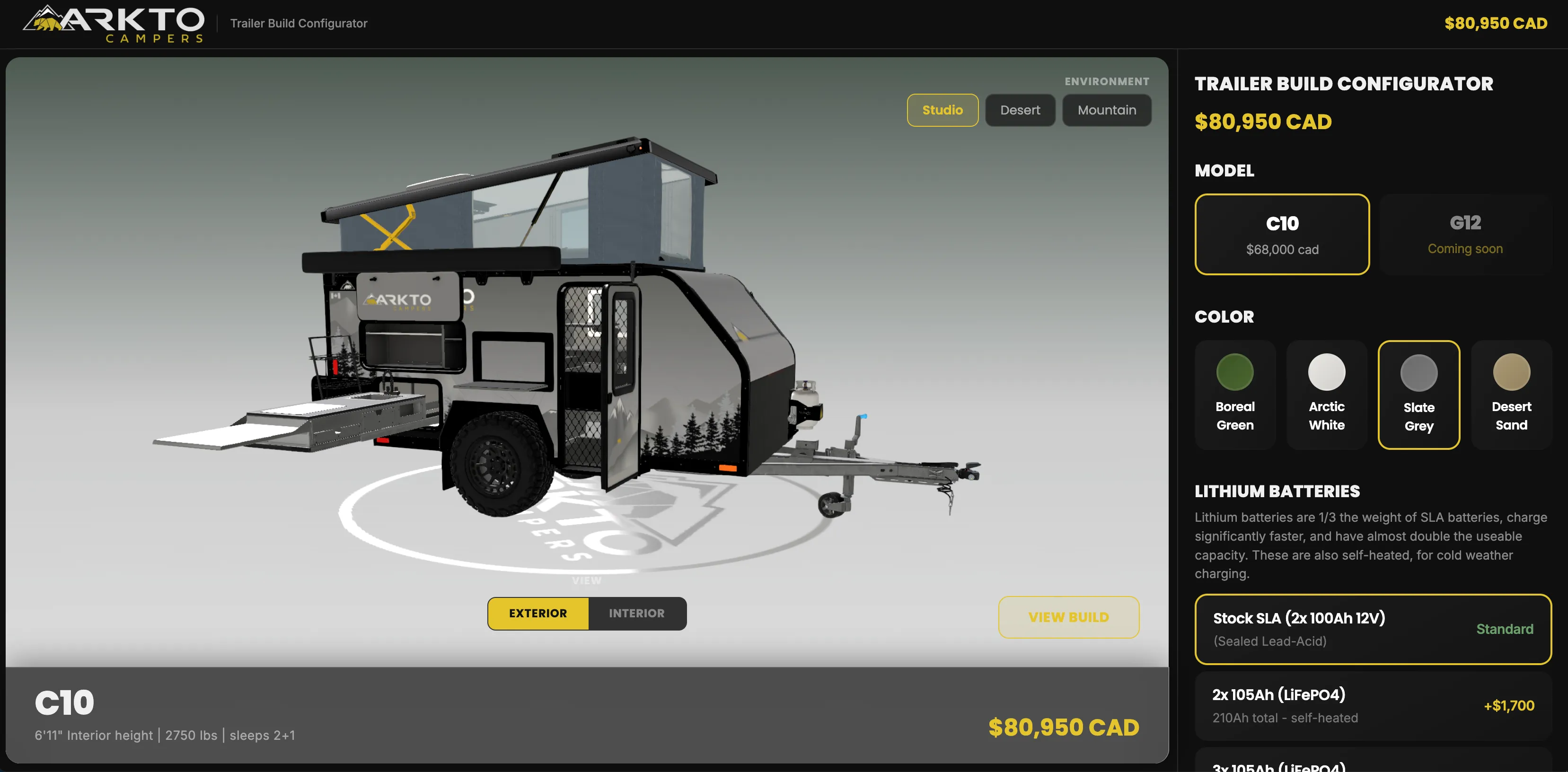 Arkto recreational vehicle configurator interface