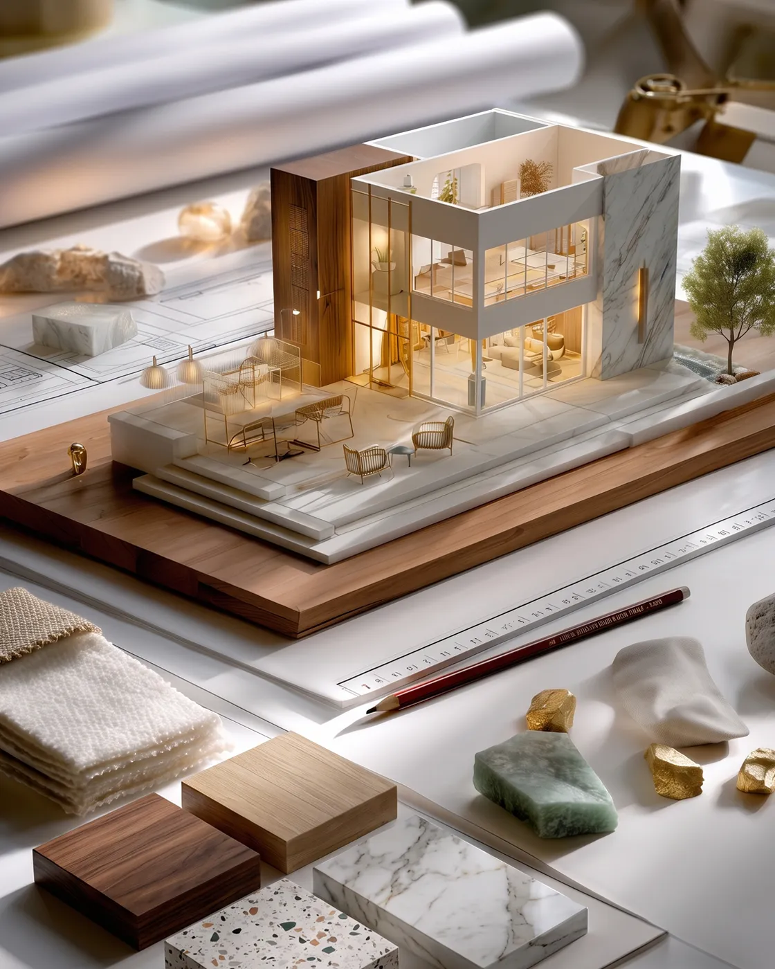 Contemporary interior with custom modular cabinetry