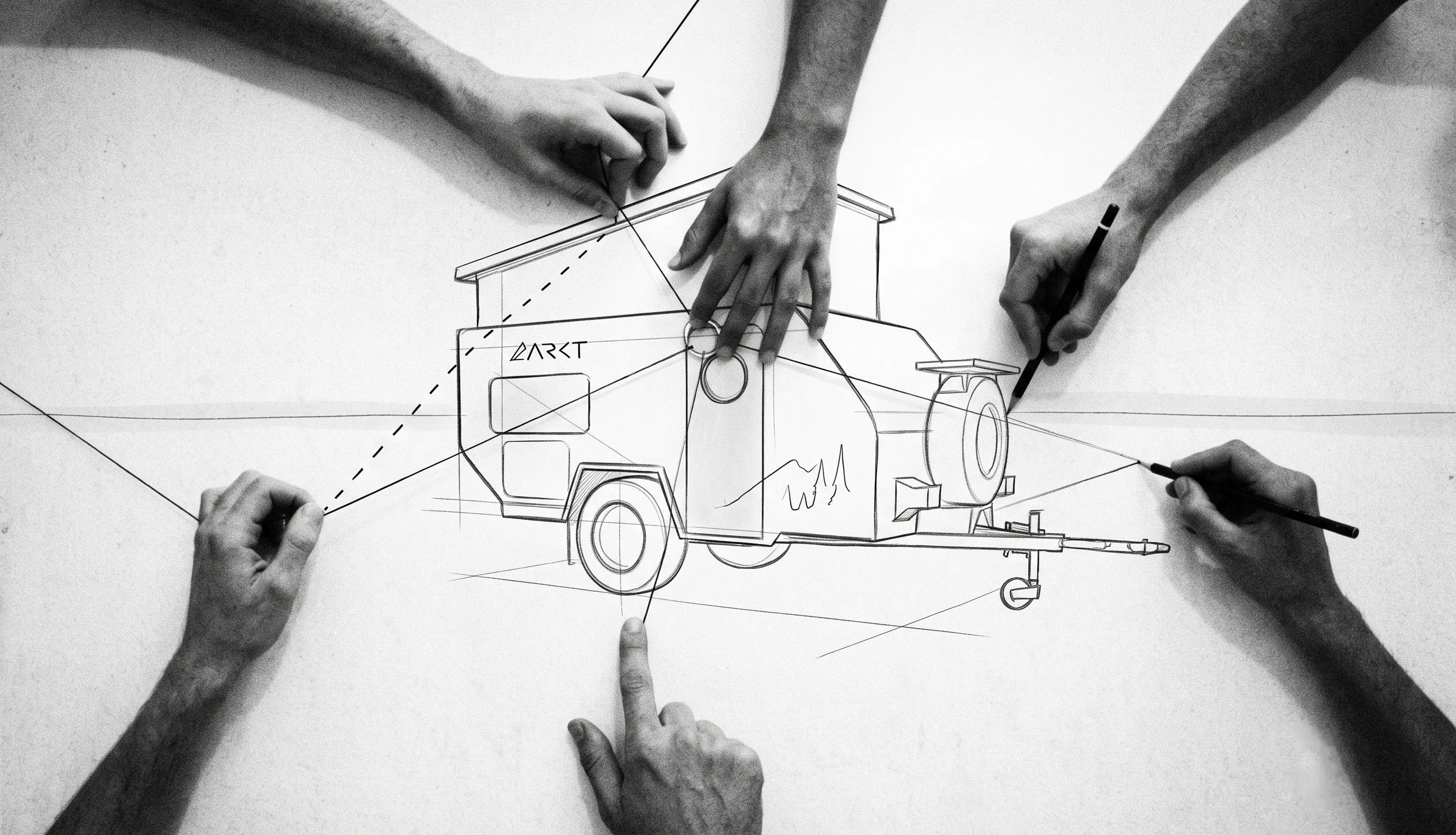ARKTO travel trailer in an illustrated landscape
